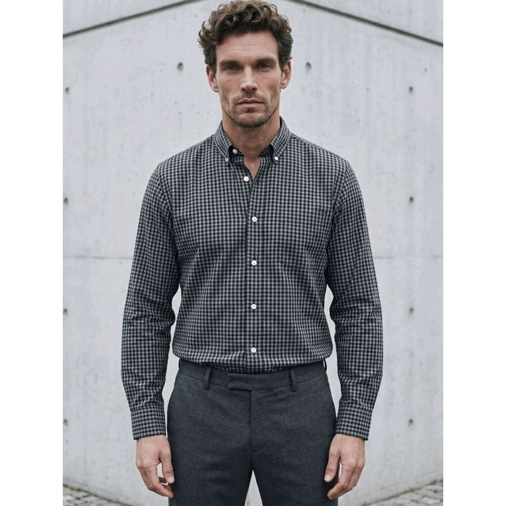 Country Club Plaid Shirt XL Black Button Down Clean Preppy Golf Dad Luxury Style